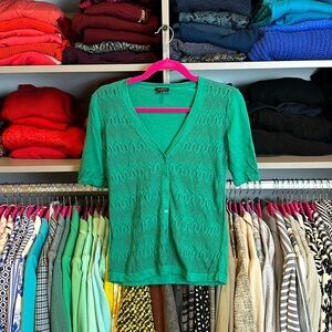 Talbots green short sleeve v neck front button cardigan size XS